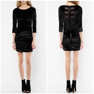 Alice + Olivia Charcoal Grey Crushed Velvet Mesh Back Mini Dress Long Sleeve